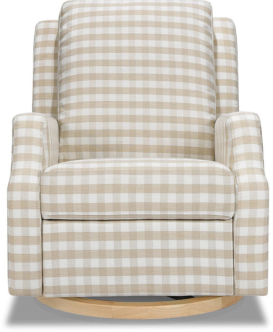 Namesake Crewe Swivel Glider Recliner - Tan Gingham w/Light Wood Base - M22287TGHLB