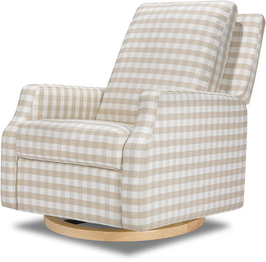 Namesake Crewe Swivel Glider Recliner - Tan Gingham w/Light Wood Base - M22287TGHLB