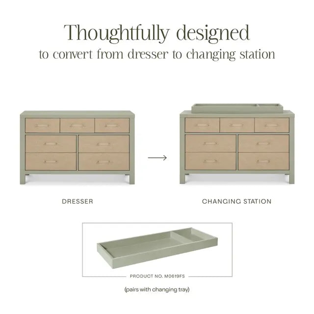 Namesake Eloise 7-Drawer Assembled Dresser - French Sage and Performance Sand Eco-Weave - M24816FSPSEW