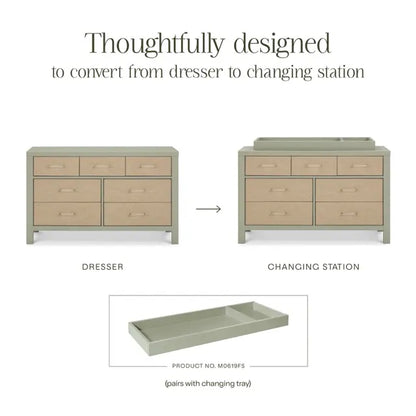 Namesake Eloise 7-Drawer Assembled Dresser - French Sage and Performance Sand Eco-Weave - M24816FSPSEW
