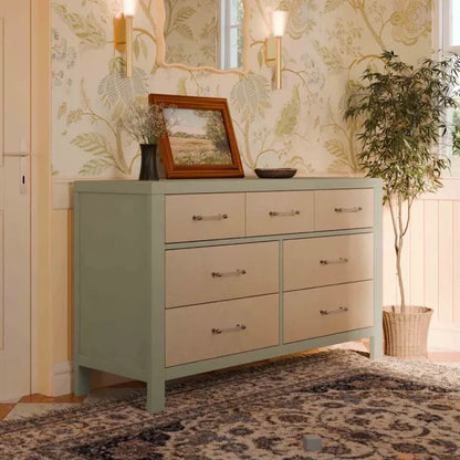 Namesake Eloise 7-Drawer Assembled Dresser - French Sage and Performance Sand Eco-Weave - M24816FSPSEW
