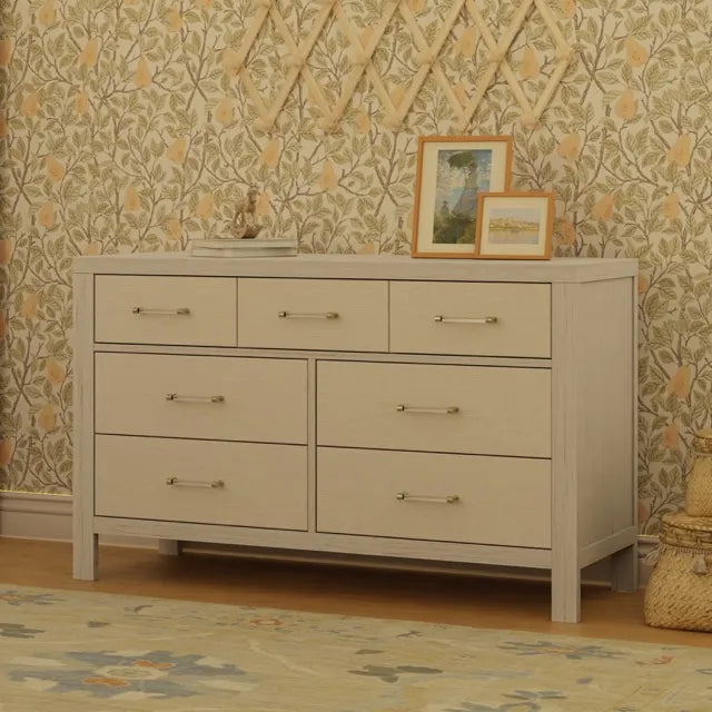 Namesake Eloise 7-Drawer Assembled Dresser - White Driftwood and Performance Pearl Eco-Weave - M24816WDFPEW