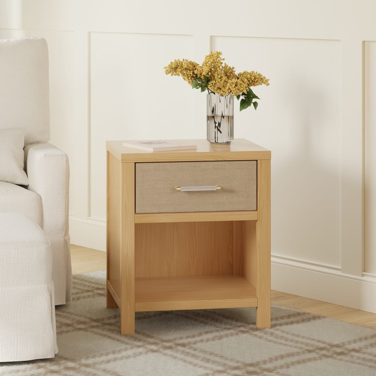 Namesake Eloise Assembled Nightstand - Honey and Performance Sand Eco-Weave - M24860HYPSEW