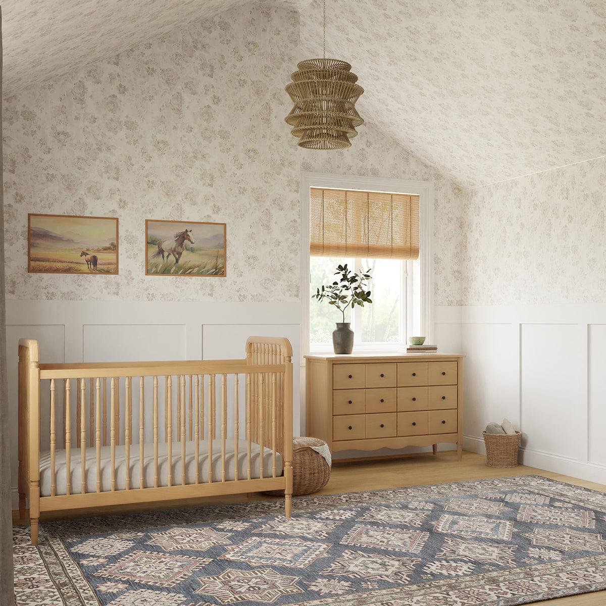 Namesake Liberty 3-in-1 Convertible Spindle Crib w/Toddler Bed Conversion Kit - Honey - M7101HY