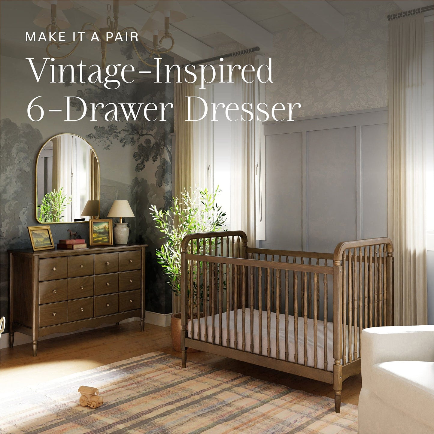 Namesake Liberty 3-in-1 Convertible Spindle Crib w/Toddler Bed Conversion Kit - Natural Walnut - M7101NL