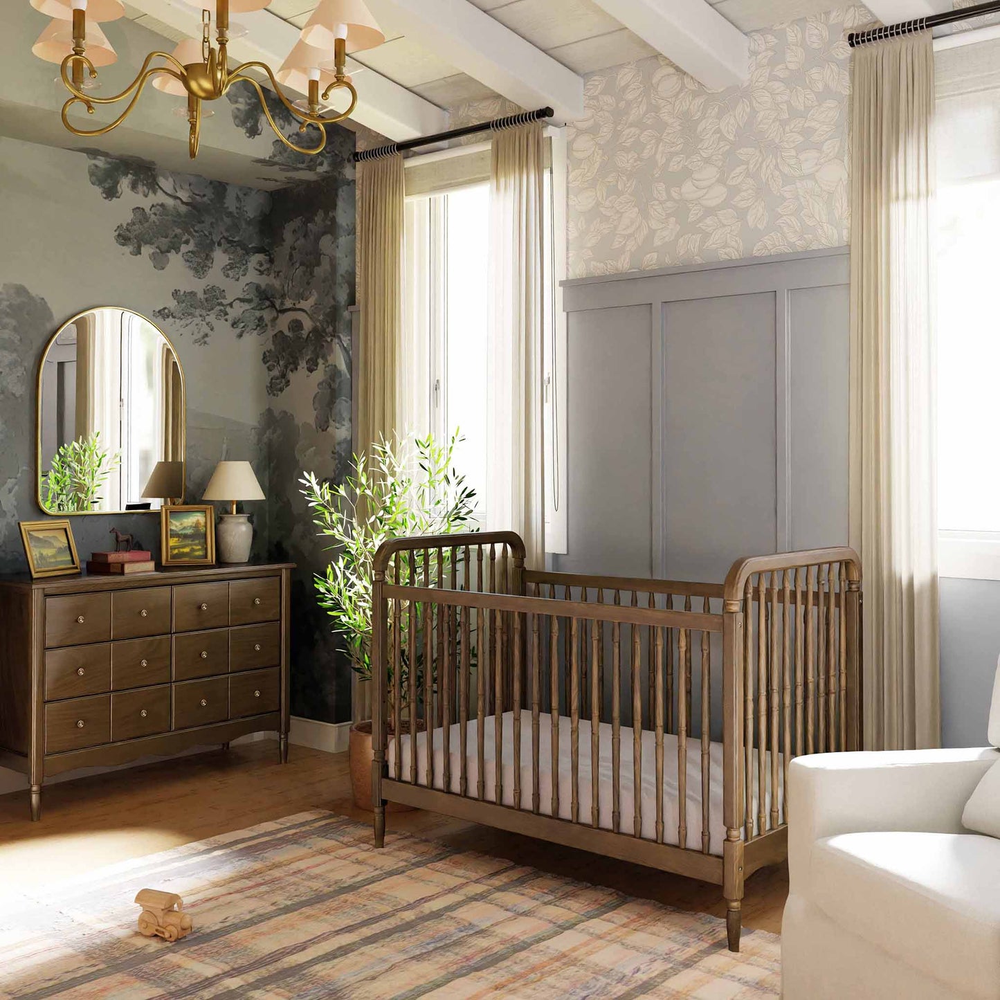 Namesake Liberty 3-in-1 Convertible Spindle Crib w/Toddler Bed Conversion Kit - Natural Walnut - M7101NL