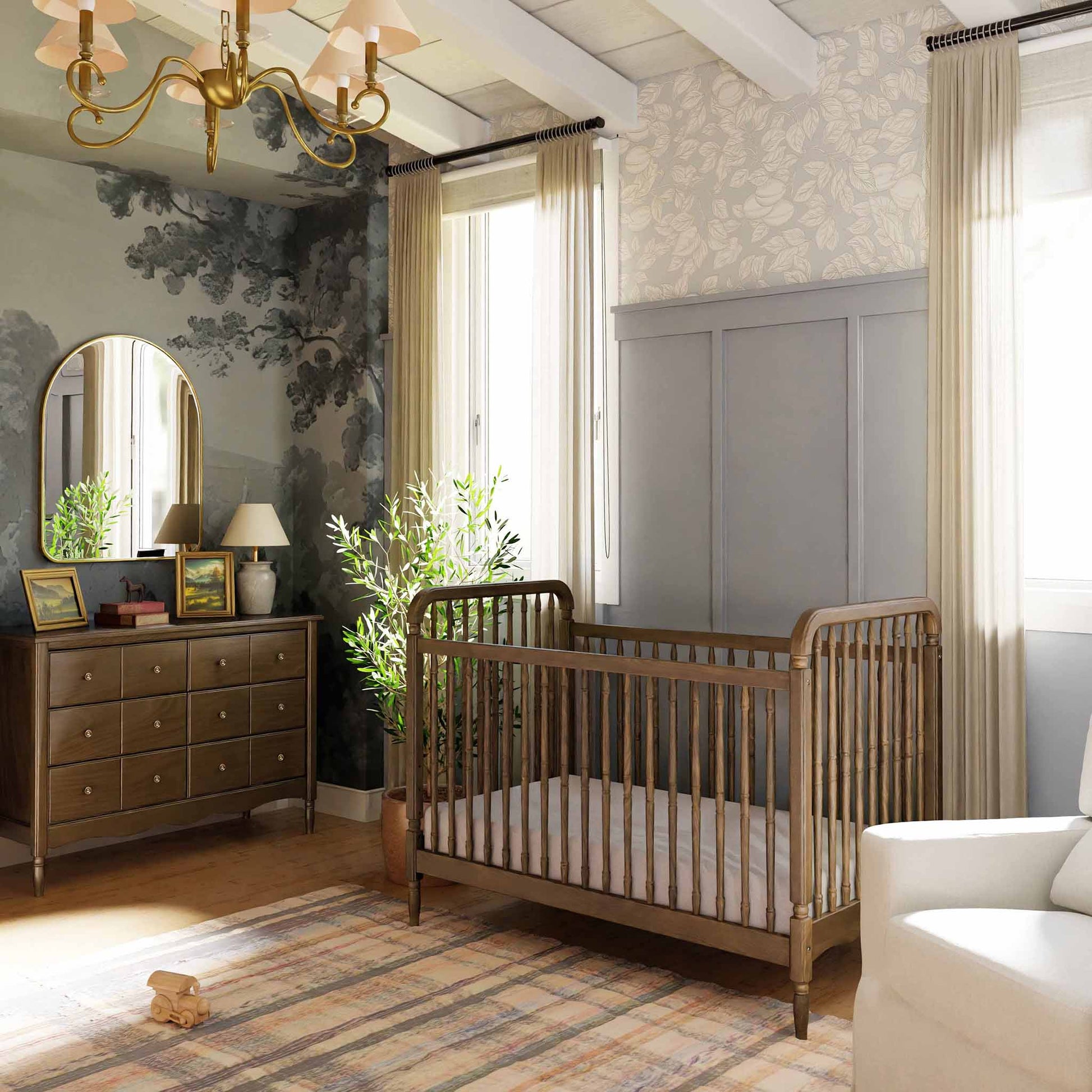 Namesake Liberty 3-in-1 Convertible Spindle Crib w/Toddler Bed Conversion Kit - Natural Walnut - M7101NL