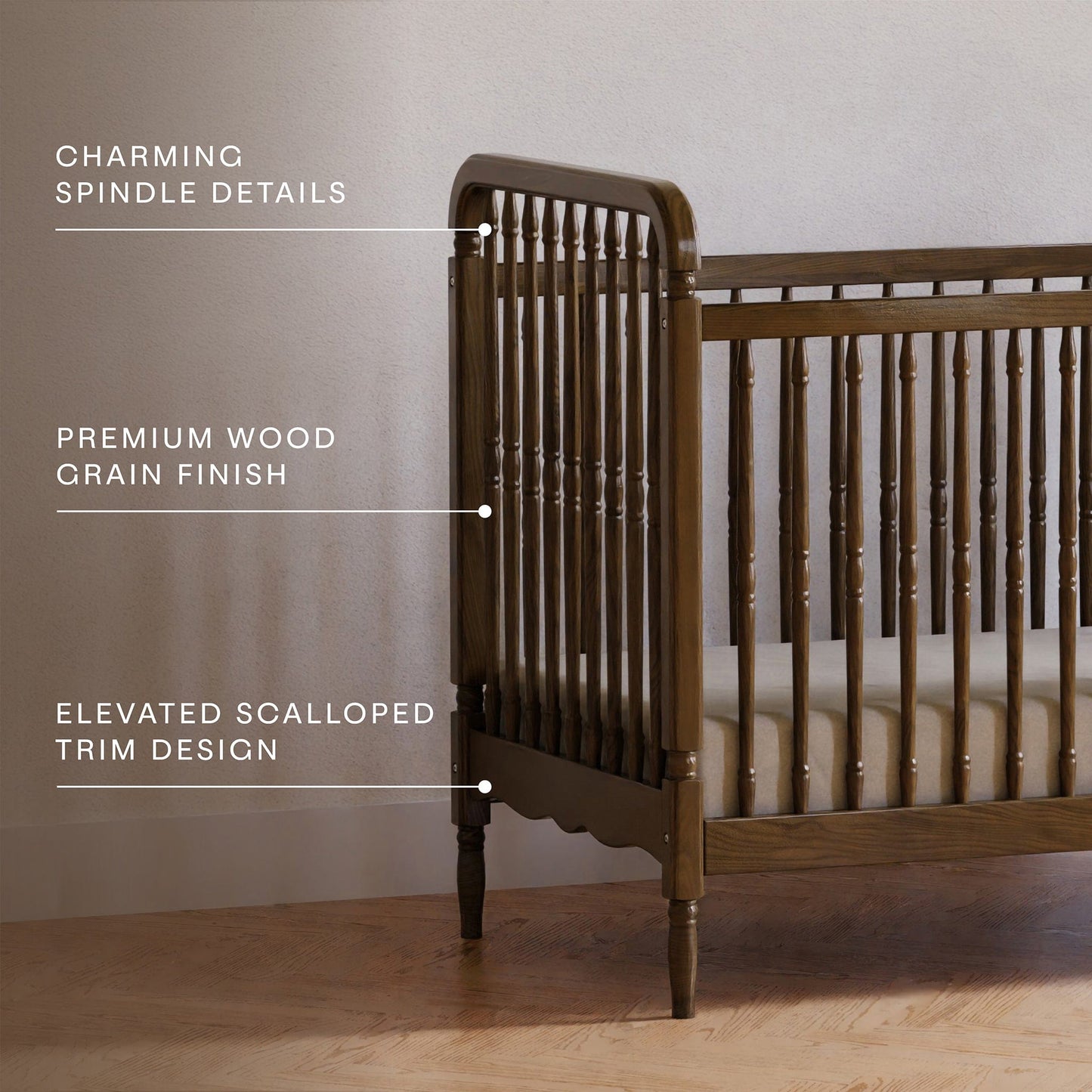 Namesake Liberty 3-in-1 Convertible Spindle Crib w/Toddler Bed Conversion Kit - Natural Walnut - M7101NL