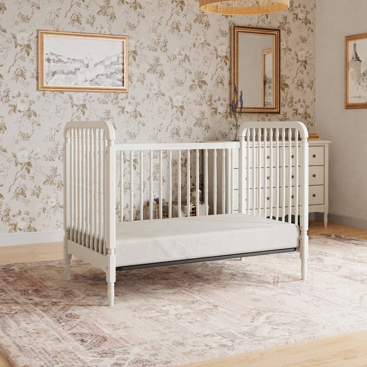 Namesake Liberty 3-in-1 Convertible Spindle Crib w/Toddler Bed Conversion Kit - Warm White - M7101RW