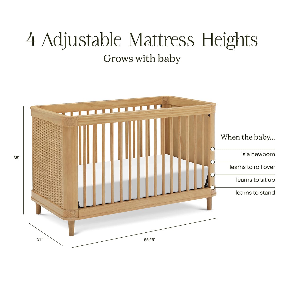Namesake Marin w/ Cane 3-in-1 Convertible Crib - Honey / Honey Cane - M23701HYHC
