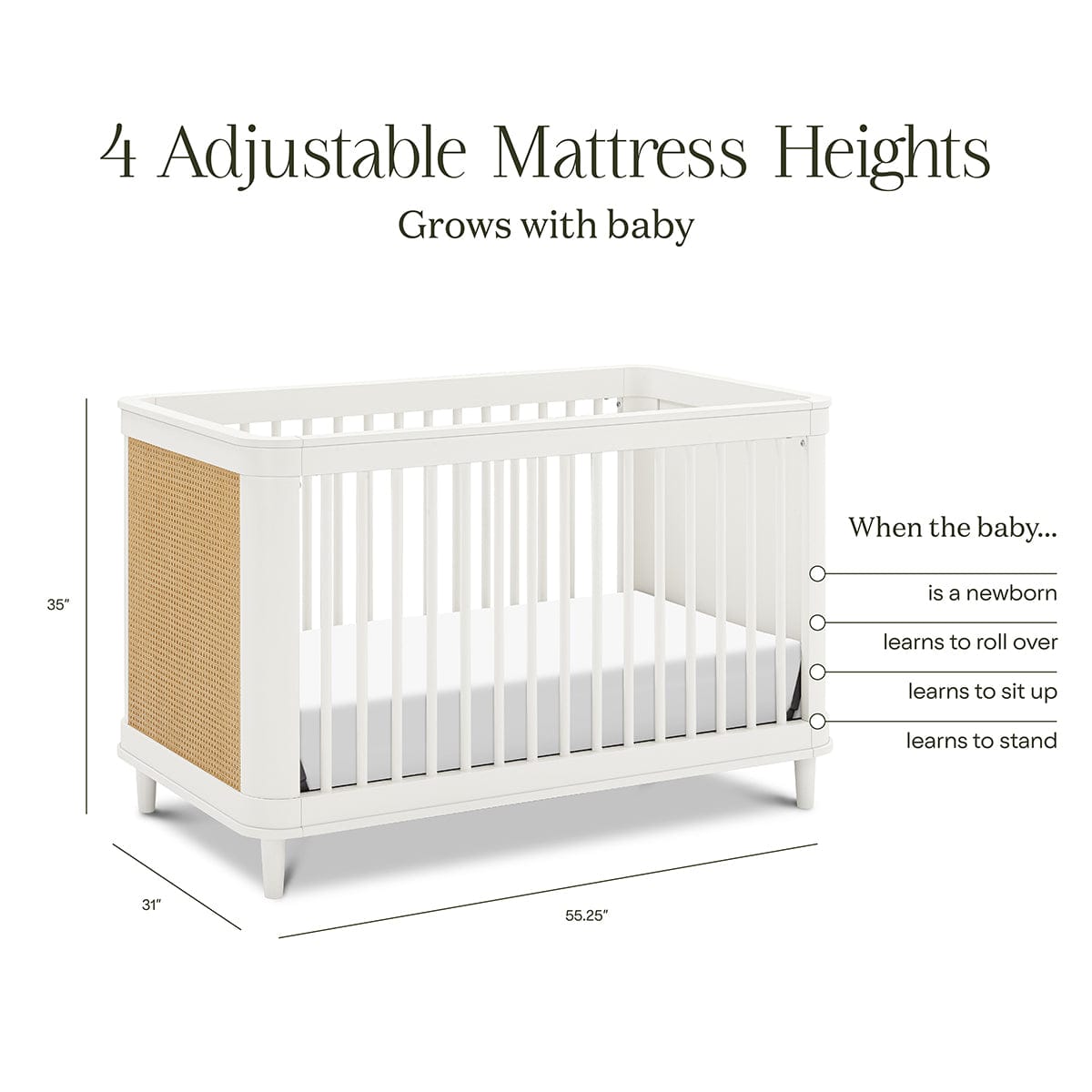 Namesake Marin w/ Cane 3-in-1 Convertible Crib - Warm White / Honey Cane - M23701RWHC