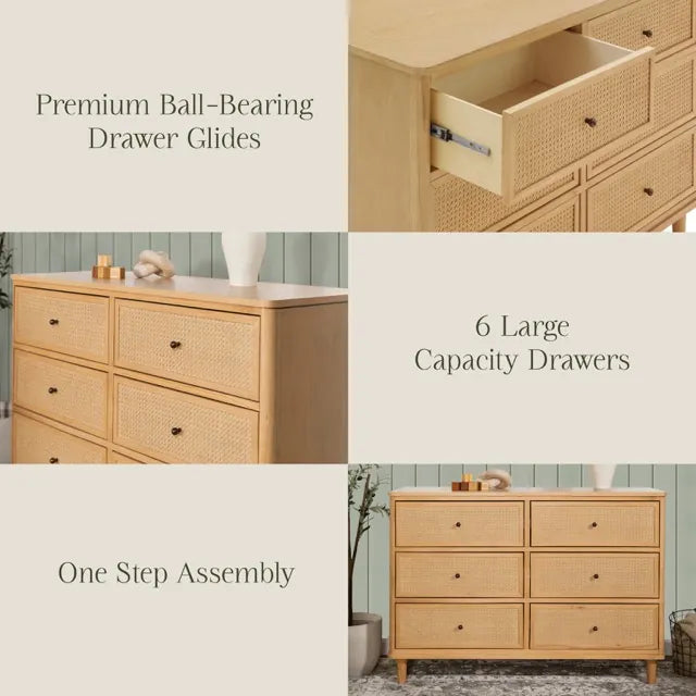 Namesake Marin with Cane 6 Drawer Assembled Dresser - Honey / Honey Cane - M23716HYHC