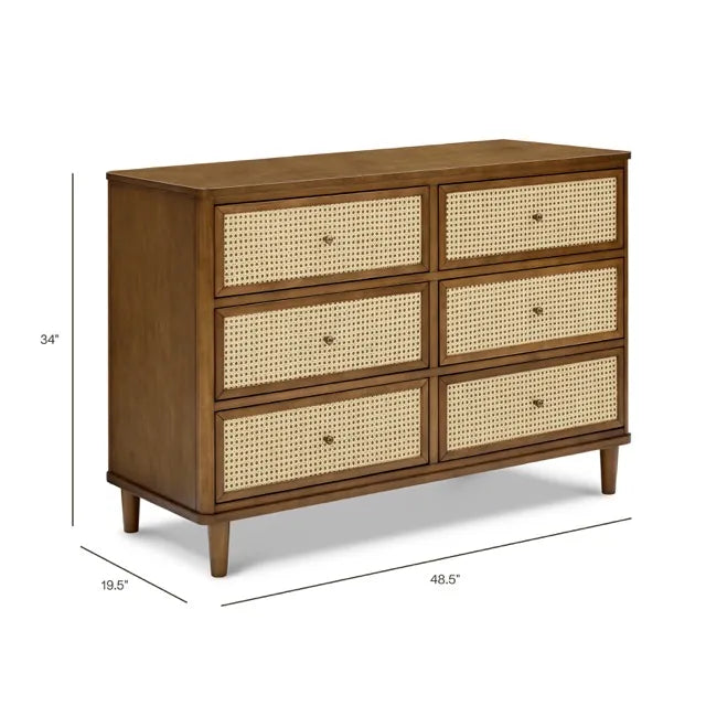 Namesake Marin with Cane 6 Drawer Assembled Dresser - Natural Walnut / Blonde Cane - M23716NLBC