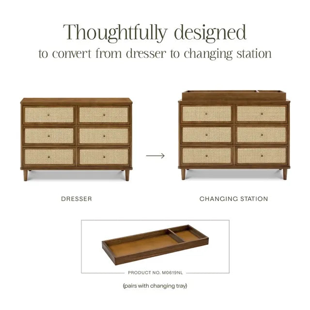 Namesake Marin with Cane 6 Drawer Assembled Dresser - Natural Walnut / Blonde Cane - M23716NLBC