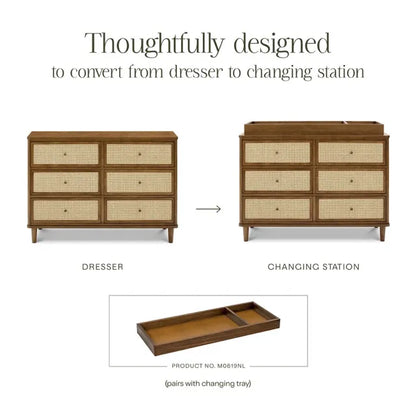 Namesake Marin with Cane 6 Drawer Assembled Dresser - Natural Walnut / Blonde Cane - M23716NLBC
