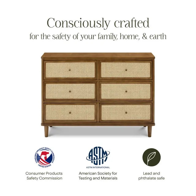 Namesake Marin with Cane 6 Drawer Assembled Dresser - Natural Walnut / Blonde Cane - M23716NLBC