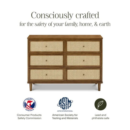 Namesake Marin with Cane 6 Drawer Assembled Dresser - Natural Walnut / Blonde Cane - M23716NLBC