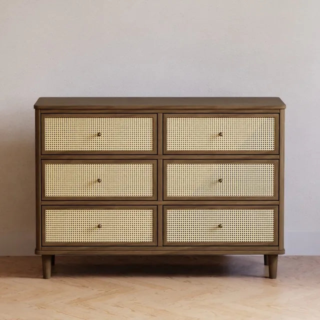 Namesake Marin with Cane 6 Drawer Assembled Dresser - Natural Walnut / Blonde Cane - M23716NLBC
