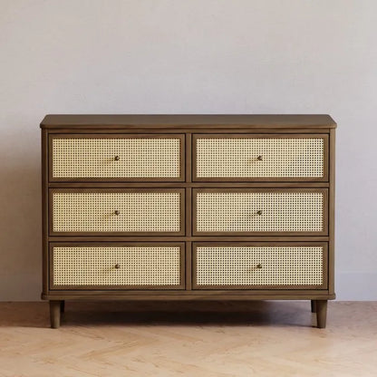 Namesake Marin with Cane 6 Drawer Assembled Dresser - Natural Walnut / Blonde Cane - M23716NLBC