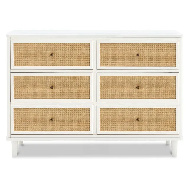 Namesake Marin with Cane 6 Drawer Assembled Dresser - Warm White / Honey Cane - M23716RWHC