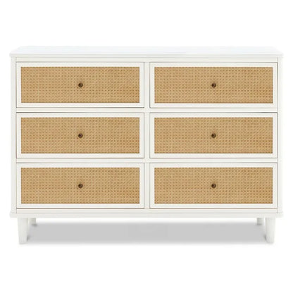 Namesake Marin with Cane 6 Drawer Assembled Dresser - Warm White / Honey Cane - M23716RWHC