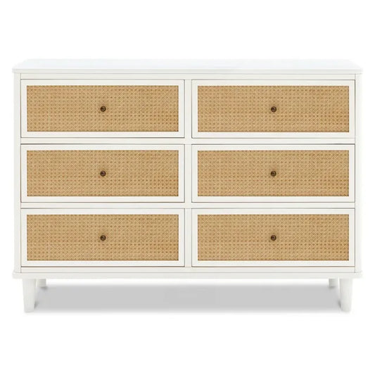 Namesake Marin with Cane 6 Drawer Assembled Dresser - Warm White / Honey Cane - M23716RWHC