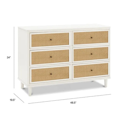 Namesake Marin with Cane 6 Drawer Assembled Dresser - Warm White / Honey Cane - M23716RWHC