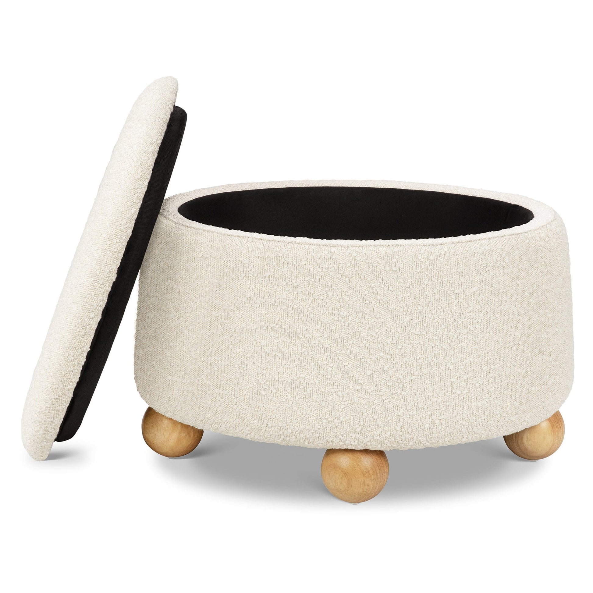 Namesake Tuffet Storage Ottoman - Performance Ivory Boucle with Honey Ball Feet - M30985PWBHF