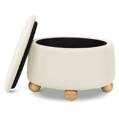 Namesake Tuffet Storage Ottoman - Performance Ivory Boucle with Honey Ball Feet - M30985PWBHF