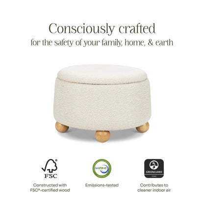 Namesake Tuffet Storage Ottoman - Performance Ivory Boucle with Honey Ball Feet - M30985PWBHF