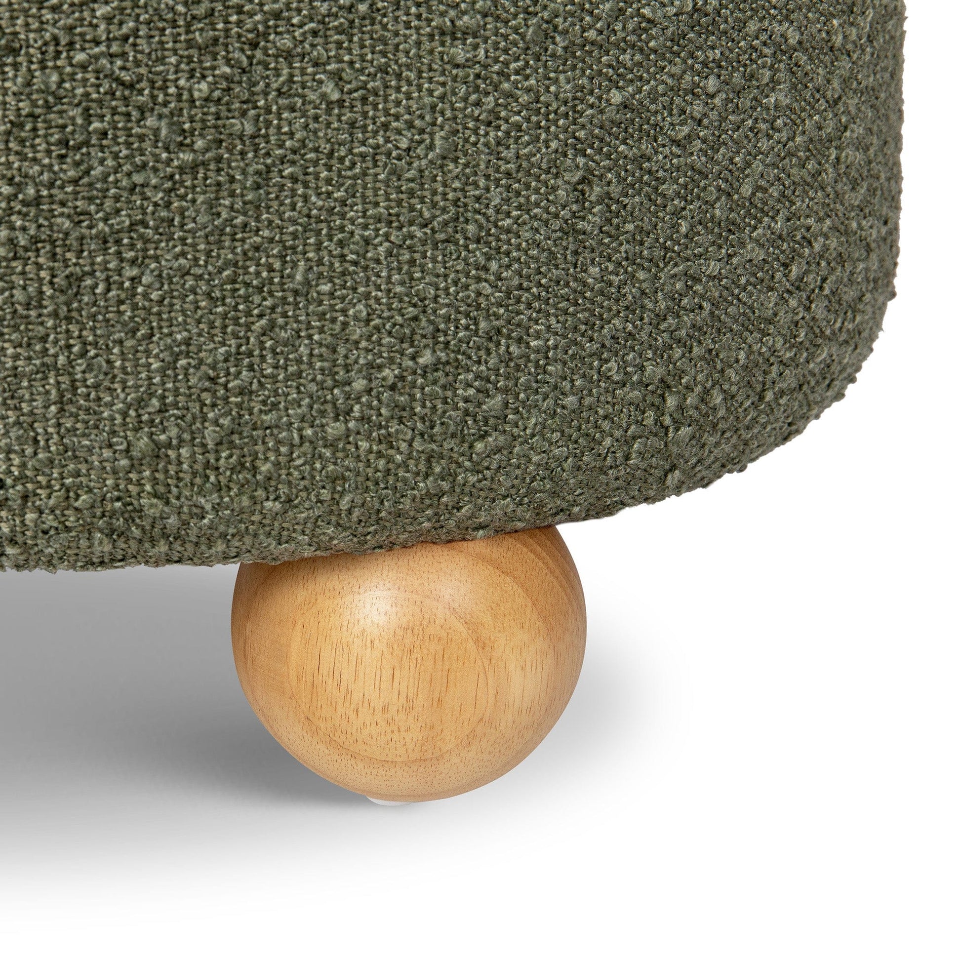 Namesake Tuffet Storage Ottoman - Performance Olive Boucle with Honey Ball Feet - M30985POBHF