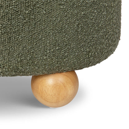 Namesake Tuffet Storage Ottoman - Performance Olive Boucle with Honey Ball Feet - M30985POBHF