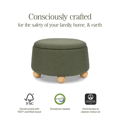 Namesake Tuffet Storage Ottoman - Performance Olive Boucle with Honey Ball Feet - M30985POBHF