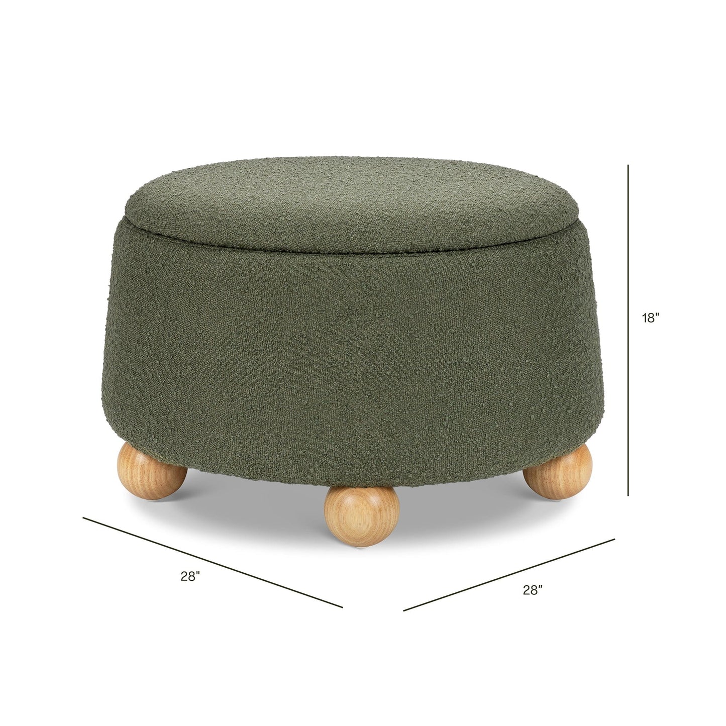 Namesake Tuffet Storage Ottoman - Performance Olive Boucle with Honey Ball Feet - M30985POBHF