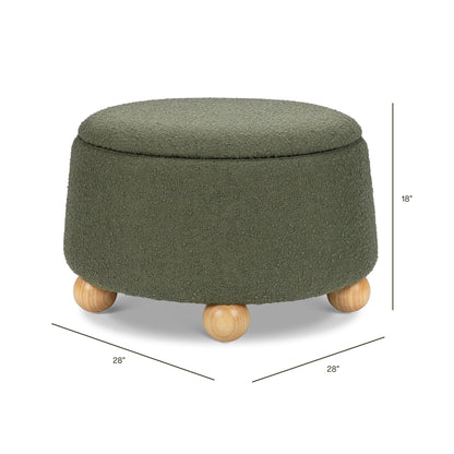 Namesake Tuffet Storage Ottoman - Performance Olive Boucle with Honey Ball Feet - M30985POBHF