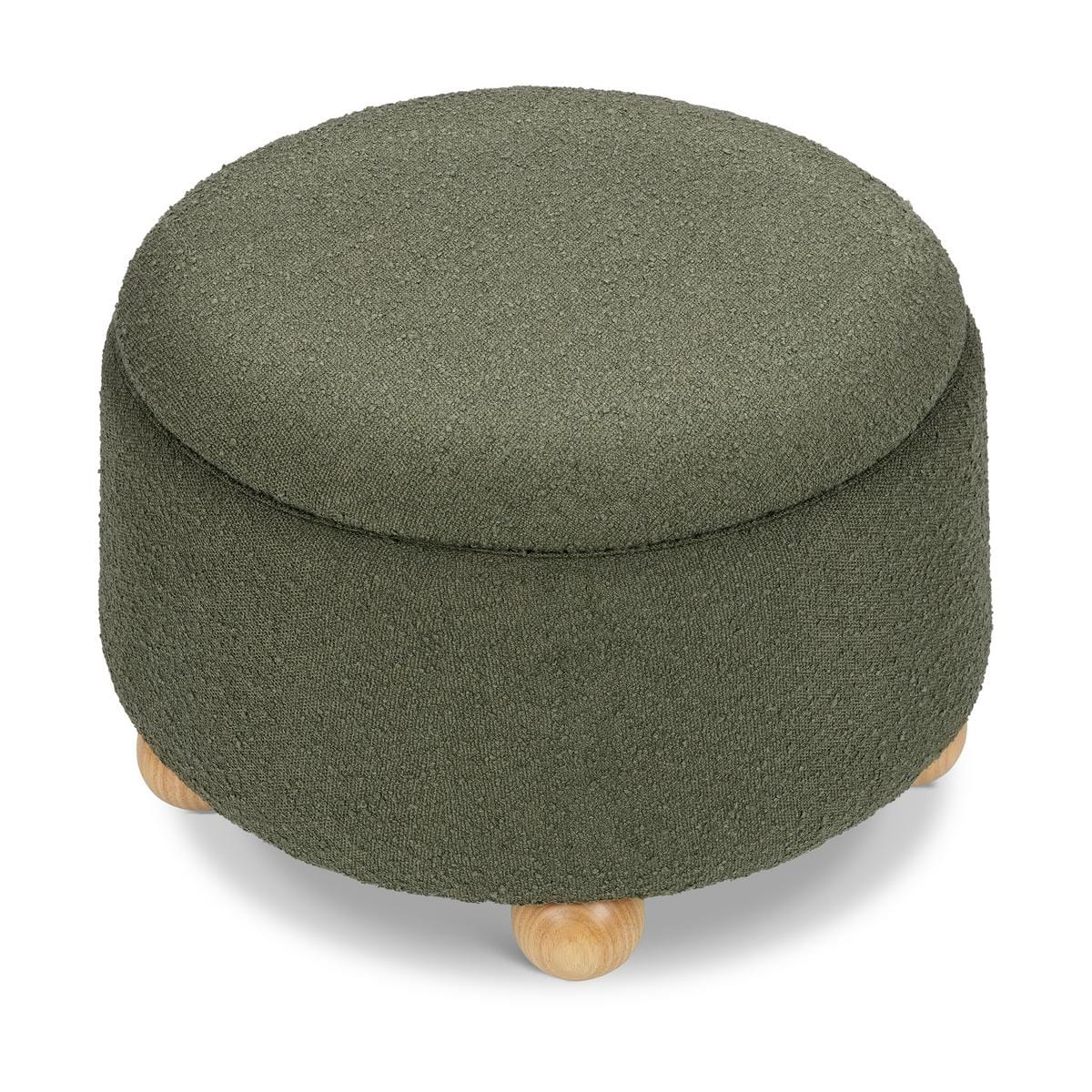 Namesake Tuffet Storage Ottoman - Performance Olive Boucle with Honey Ball Feet - M30985POBHF