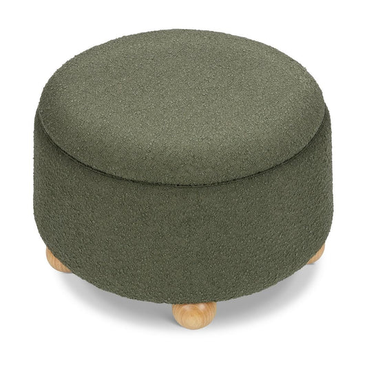 Namesake Tuffet Storage Ottoman - Performance Olive Boucle with Honey Ball Feet - M30985POBHF