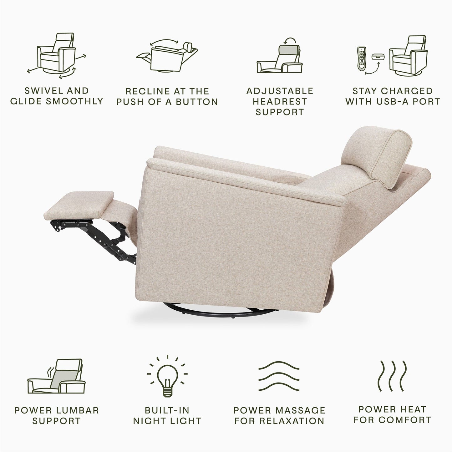 Namesake Willa Deluxe Power Glider Recliner w/ Heat & Massage - Performance Beach Eco-Weave - M17183PBEW