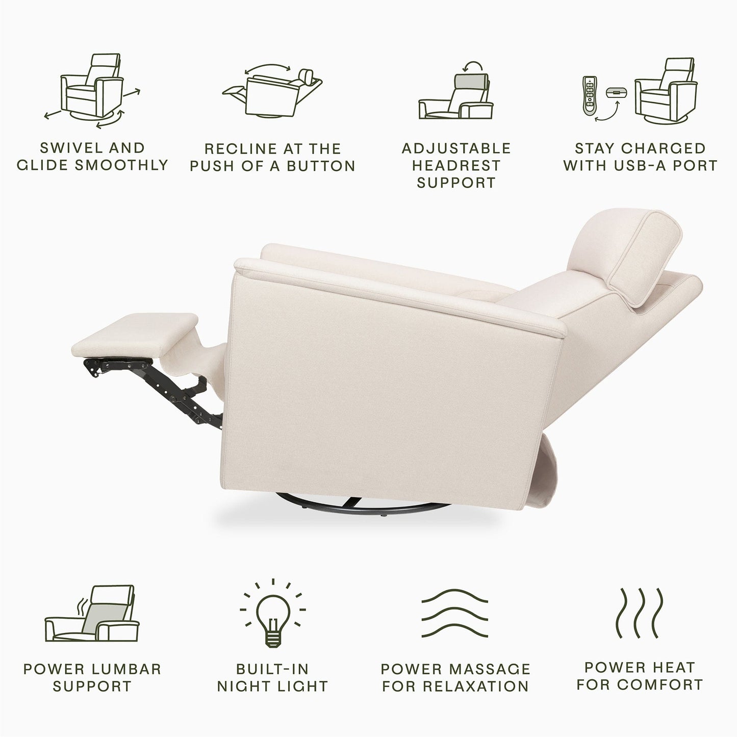 Namesake Willa Deluxe Power Glider Recliner w/ Heat & Massage - Performance Cream Eco-Weave - M17183PCMEW