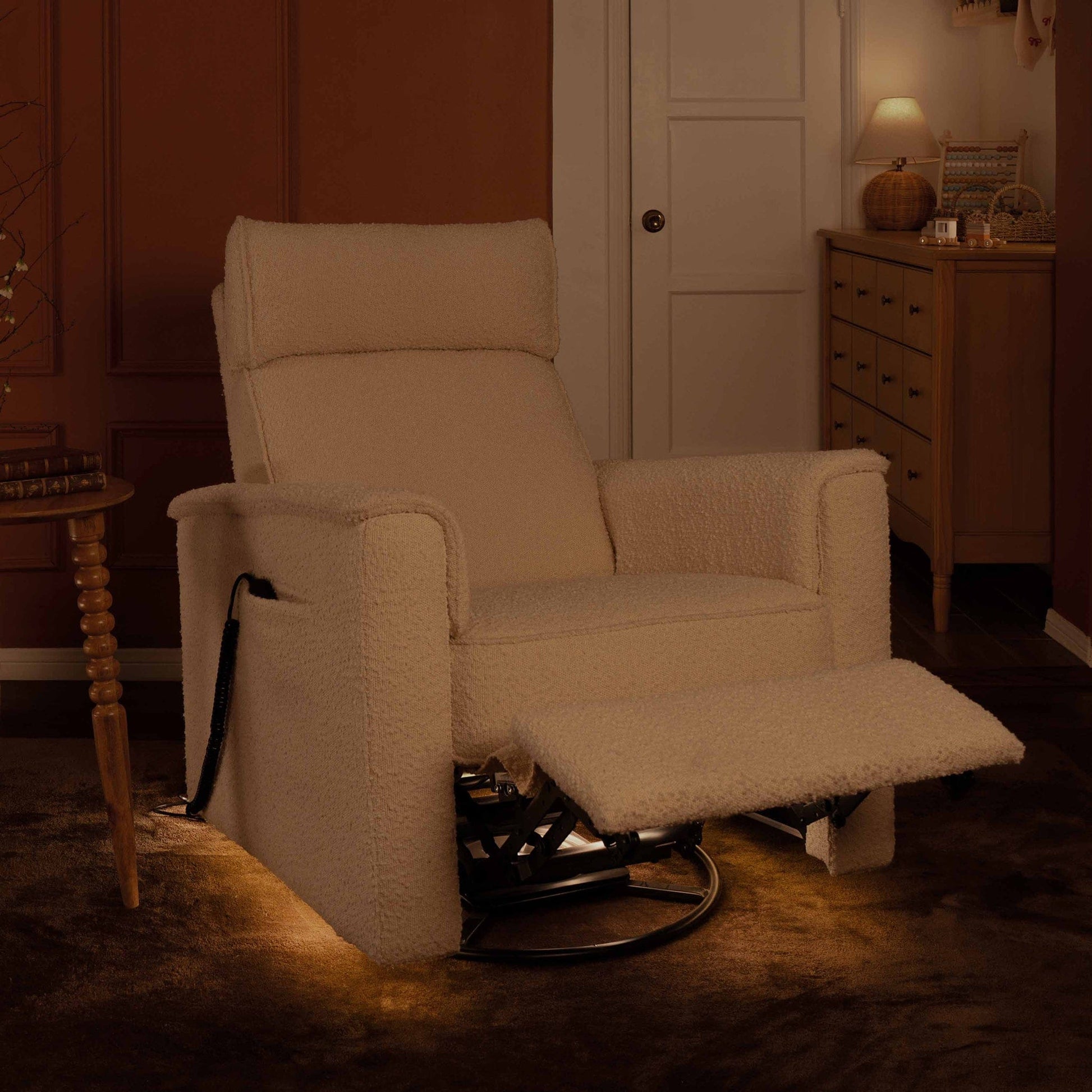 Namesake Willa Deluxe Power Glider Recliner w/ Heat & Massage - Performance Ivory Boucle - M17183PWB