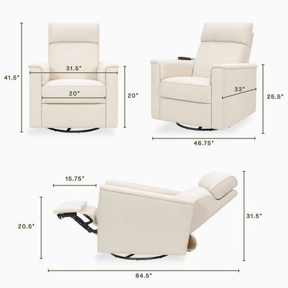 Namesake Willa Deluxe Power Glider Recliner w/ Heat & Massage - Performance Ivory Boucle - M17183PWB