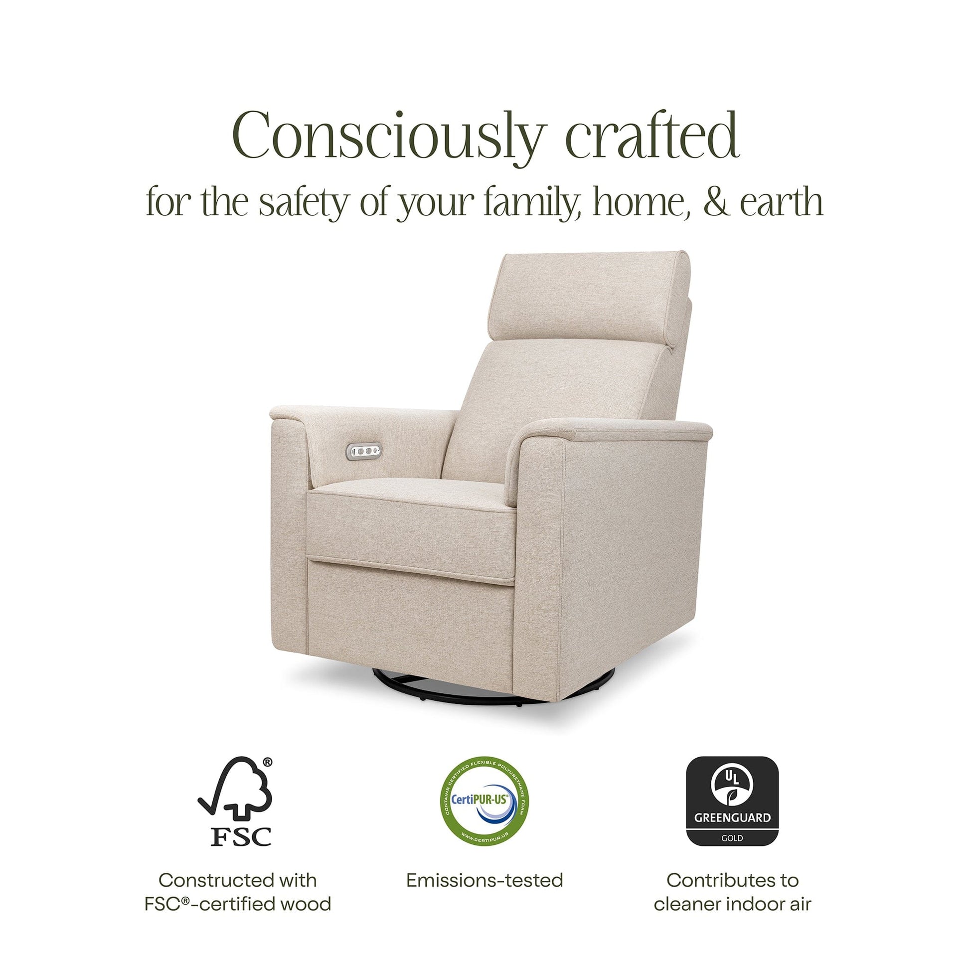 Namesake Willa Plus Electric Glider Recliner w/ Electric Headrest - Performance Beach Eco-Weave - M17186PBEW