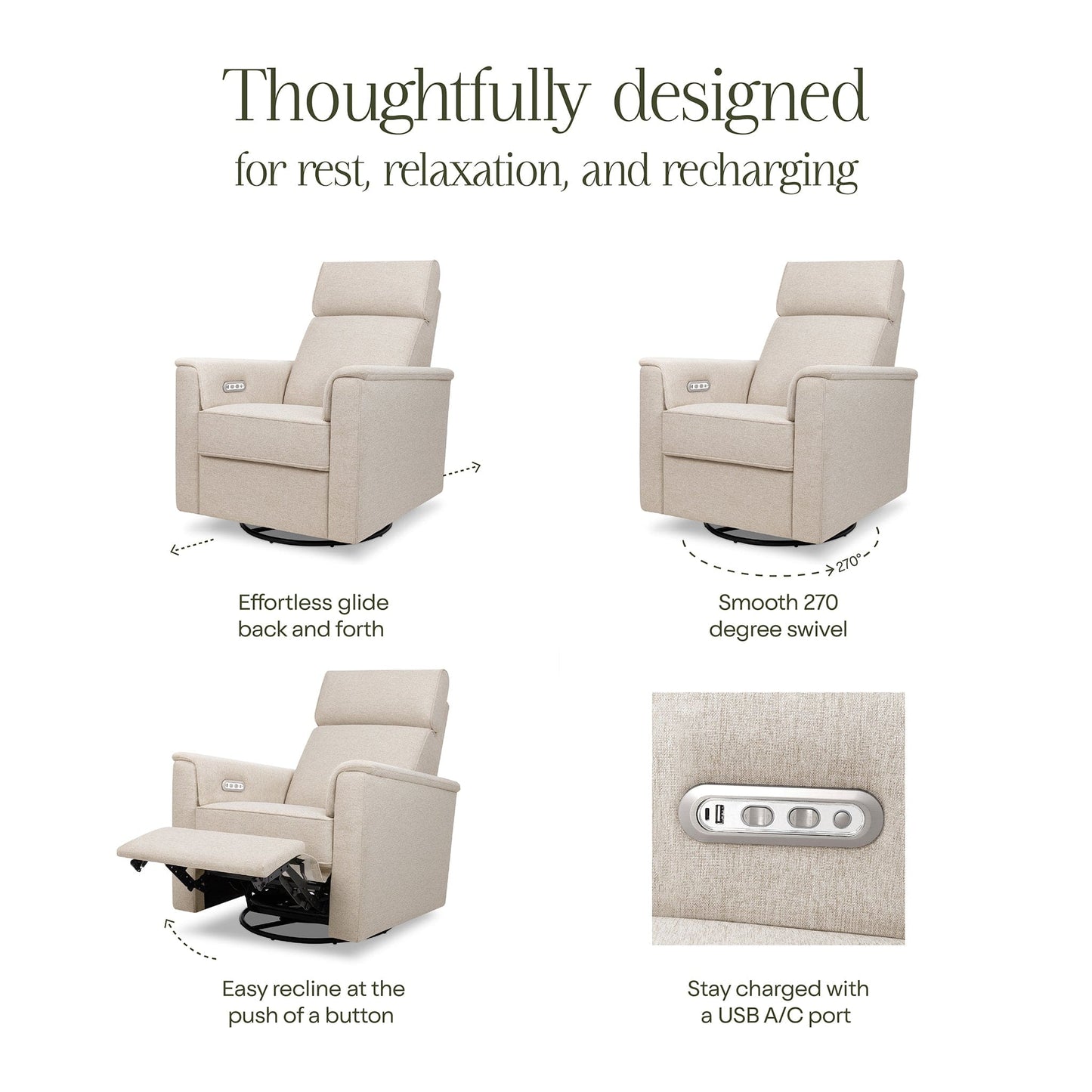 Namesake Willa Plus Electric Glider Recliner w/ Electric Headrest - Performance Beach Eco-Weave - M17186PBEW