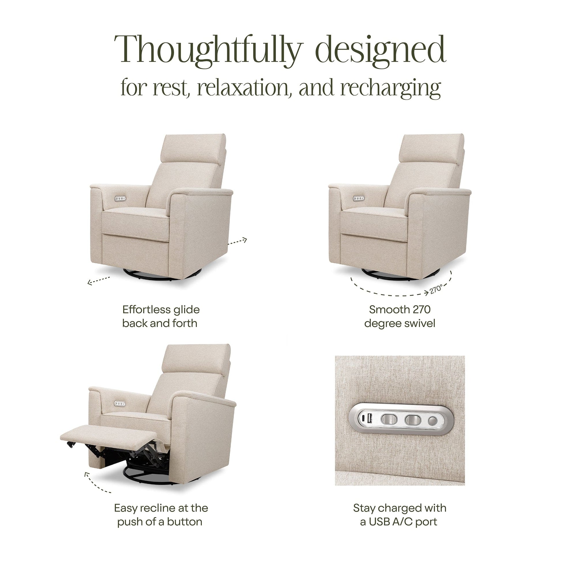 Namesake Willa Plus Electric Glider Recliner w/ Electric Headrest - Performance Beach Eco-Weave - M17186PBEW