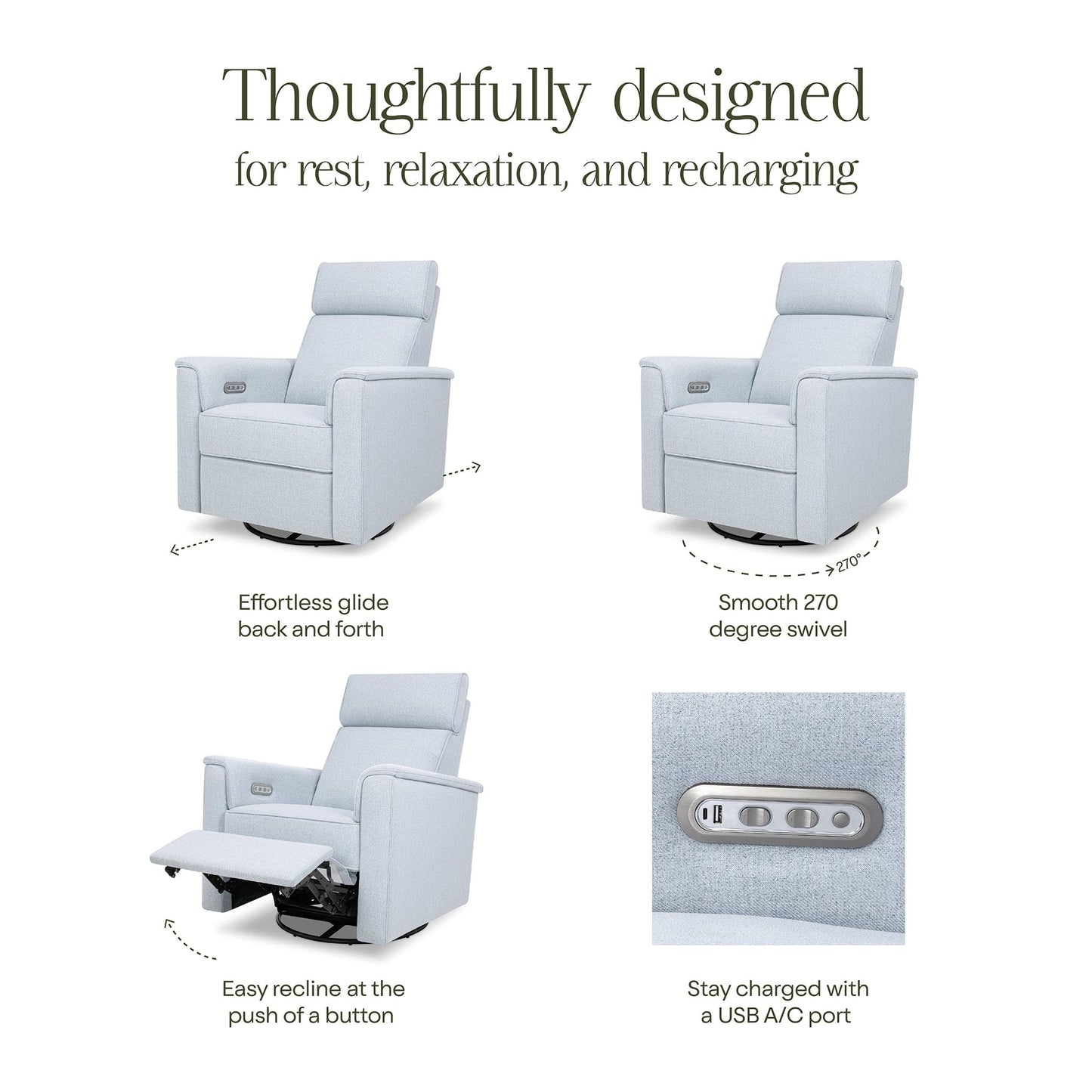 Namesake Willa Plus Electric Glider Recliner w/ Electric Headrest - Performance Blue Chambray Eco-Twill - M17186PCET