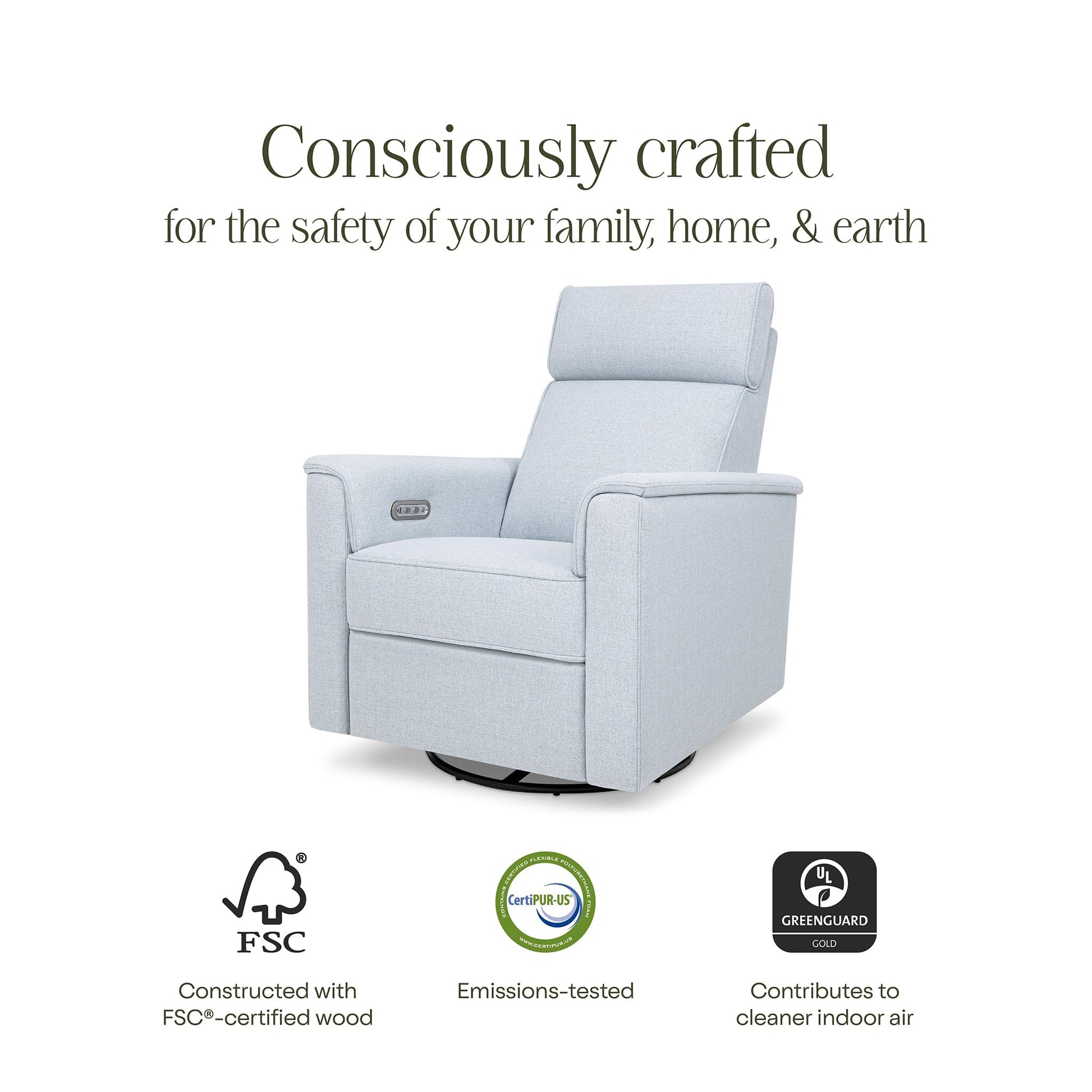 Namesake Willa Plus Electric Glider Recliner w/ Electric Headrest - Performance Blue Chambray Eco-Twill - M17186PCET