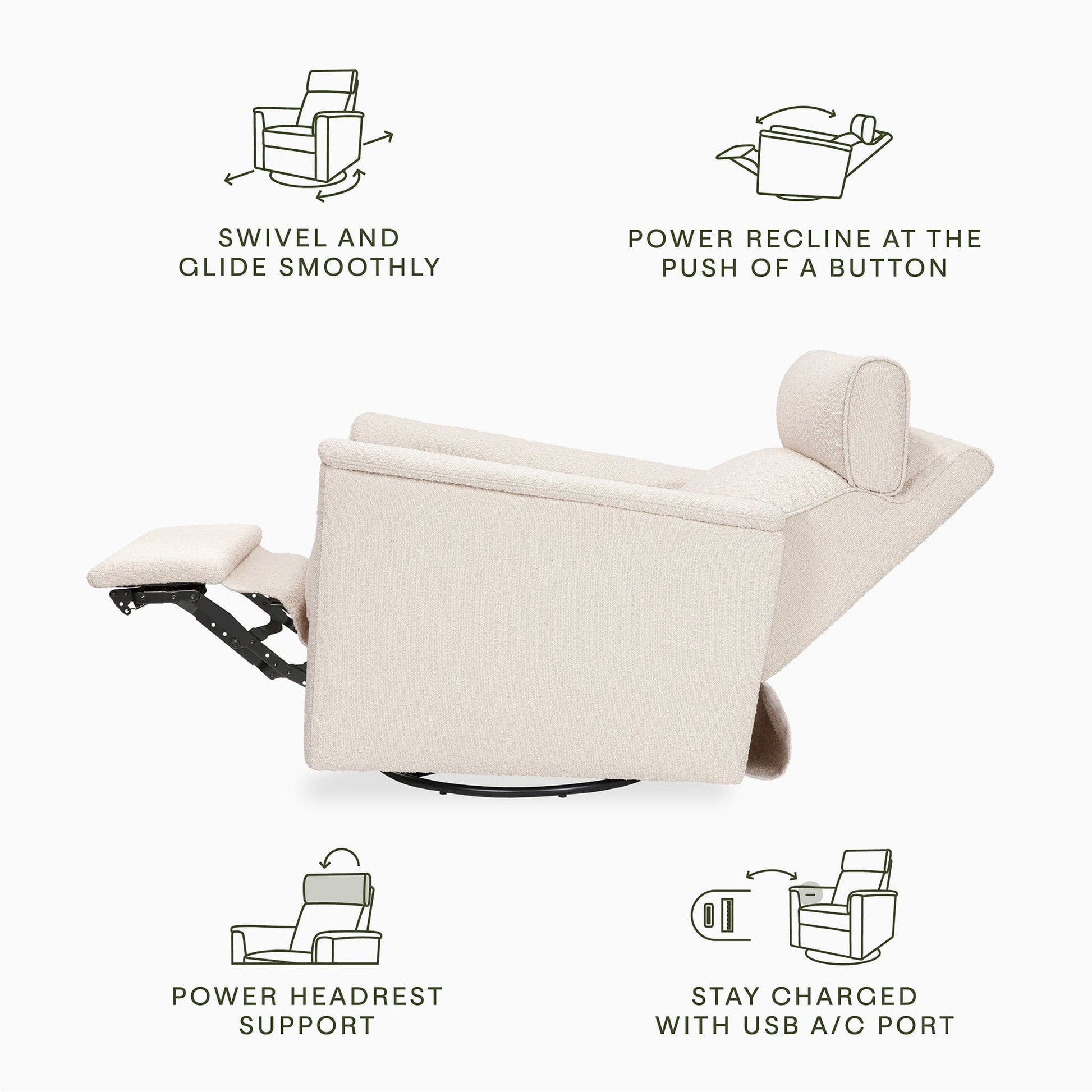 Namesake Willa Plus Electric Glider Recliner w/ Electric Headrest - Performance Ivory Boucle - M17186PWB