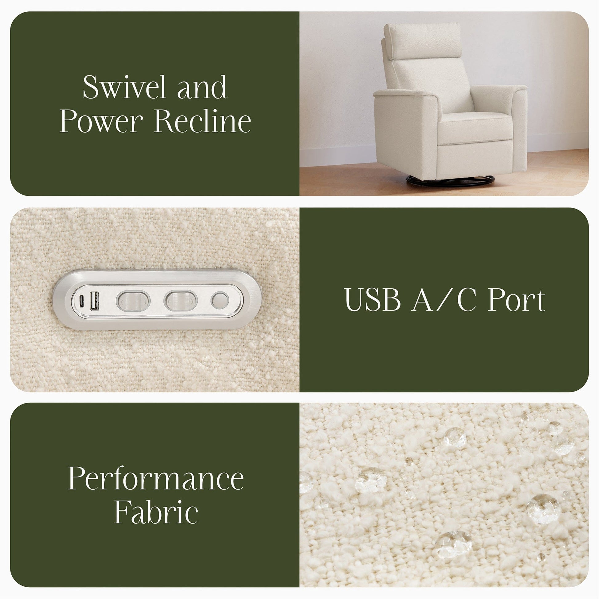 Namesake Willa Plus Electric Glider Recliner w/ Electric Headrest - Performance Ivory Boucle - M17186PWB