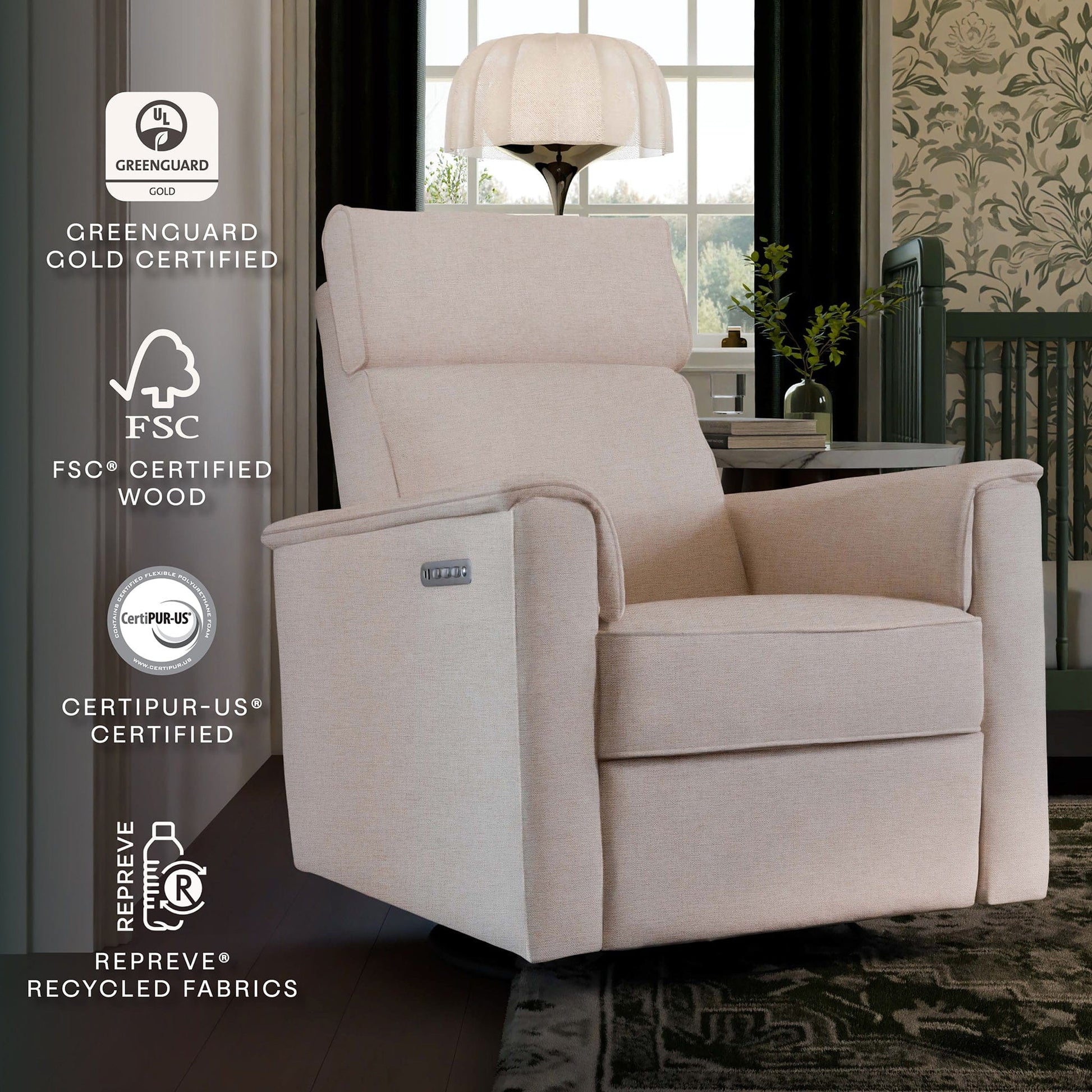 Namesake Willa Pro Power Recliner and Swivel Glider with Power Headrest, Lumbar & Light - Performance Beach Eco-Weave - M17182PBEW