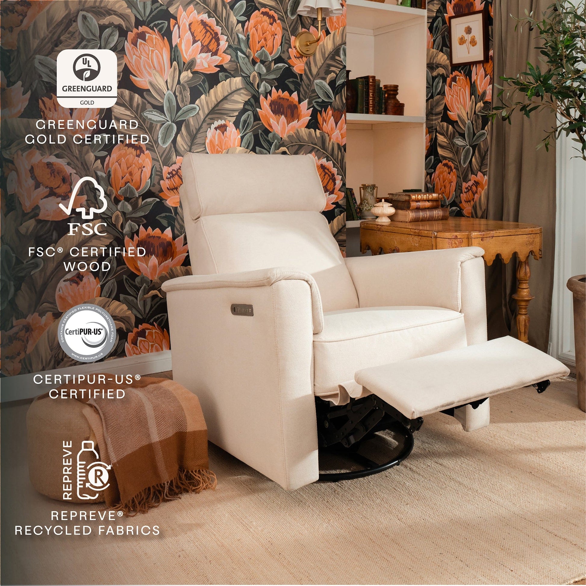 Namesake Willa Pro Power Recliner and Swivel Glider with Power Headrest, Lumbar & Light - Performance Cream Eco-Weave - M17182PCMEW